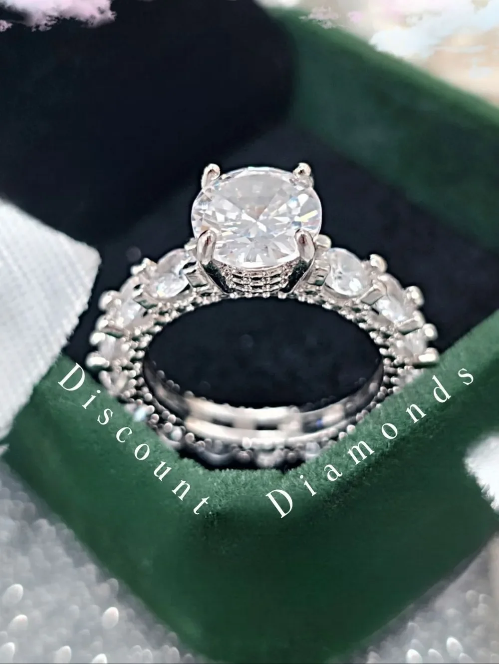 Clear White Diamond Cocktail Ring & Baguette White Diamonds 925 on Silver